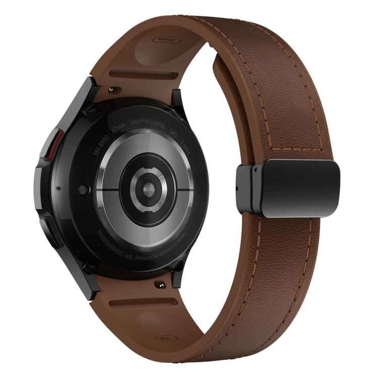 For Samsung Galaxy Watch 6 Magnetic Black Buckle Leather Silicone Watch Band(Dark Brown) - Watch Bands by PMC Jewellery | Online Shopping South Africa | PMC Jewellery | Buy Now Pay Later Mobicred