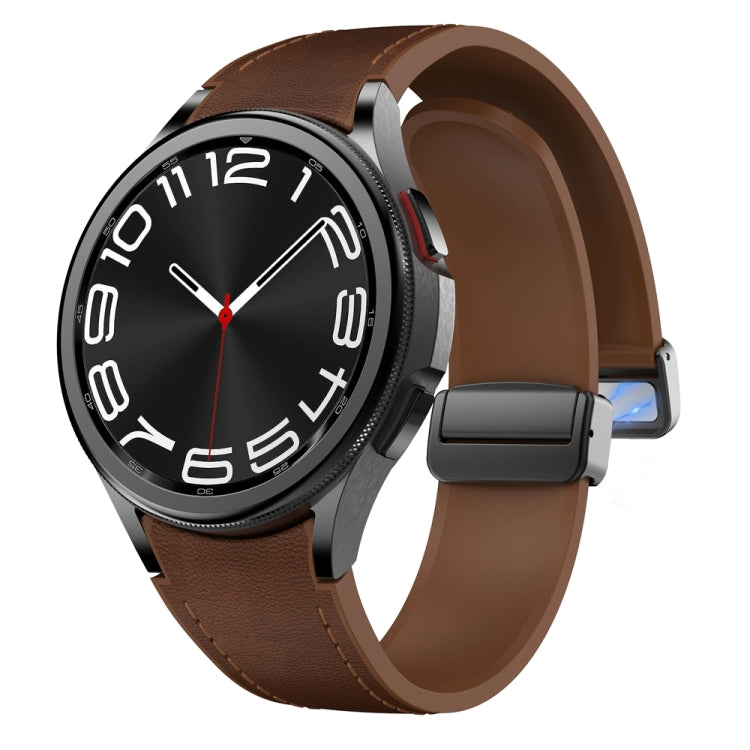 For Samsung Galaxy Watch 6 Magnetic Black Buckle Leather Silicone Watch Band(Dark Brown) - Watch Bands by PMC Jewellery | Online Shopping South Africa | PMC Jewellery | Buy Now Pay Later Mobicred