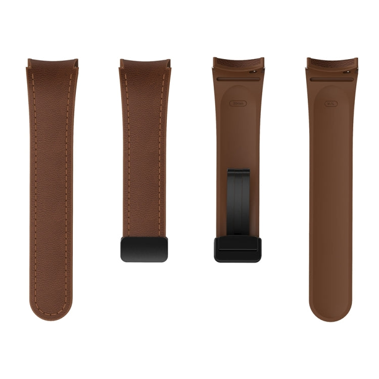 For Samsung Galaxy Watch 6 Magnetic Black Buckle Leather Silicone Watch Band(Dark Brown) - Watch Bands by PMC Jewellery | Online Shopping South Africa | PMC Jewellery | Buy Now Pay Later Mobicred