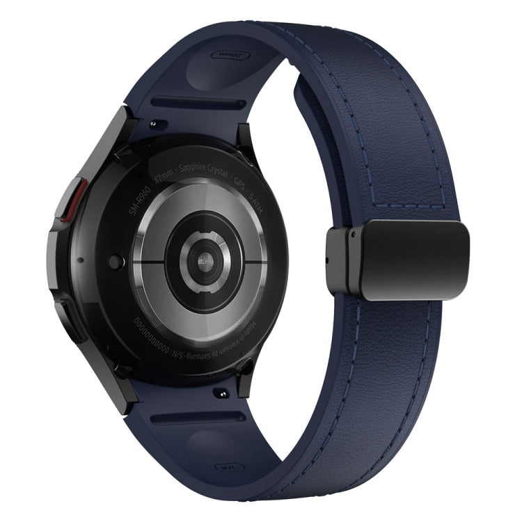 For Samsung Galaxy Watch 6 Magnetic Black Buckle Leather Silicone Watch Band(Midnight Blue) - Watch Bands by PMC Jewellery | Online Shopping South Africa | PMC Jewellery