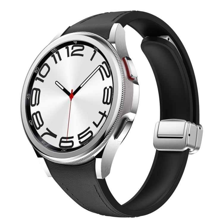 For Samsung Galaxy Watch 6 Slim Magnetic Silver Buckle Leather Silicone Watch Band(Black) - Watch Bands by PMC Jewellery | Online Shopping South Africa | PMC Jewellery