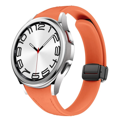 For Samsung Galaxy Watch 6 Slim Magnetic Black Buckle Leather Silicone Watch Band(Orange) - Watch Bands by PMC Jewellery | Online Shopping South Africa | PMC Jewellery