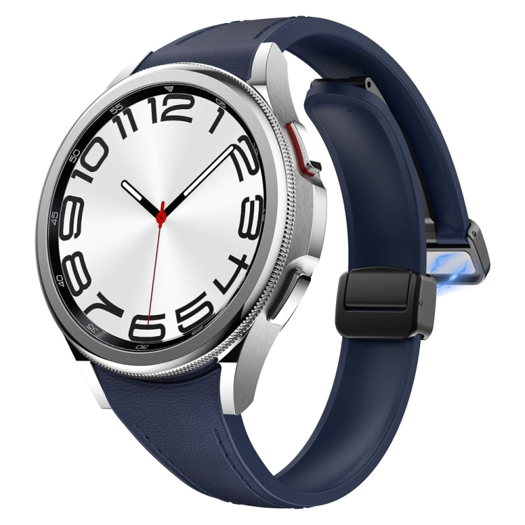 For Samsung Galaxy Watch 6 Slim Magnetic Black Buckle Leather Silicone Watch Band(Midnight Blue) - Watch Bands by PMC Jewellery | Online Shopping South Africa | PMC Jewellery