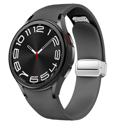 For Samsung Galaxy Watch 6 Magnetic Silver Buckle Leather Silicone Watch Band(Space Grey) - Watch Bands by PMC Jewellery | Online Shopping South Africa | PMC Jewellery