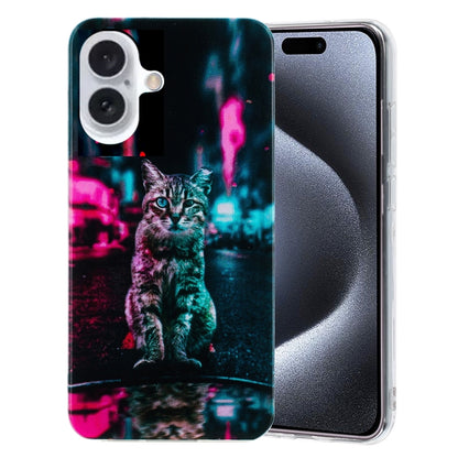 For iPhone 16 Colorful Painting Pattern TPU Phone Case(Traffic Light Cat) - iPhone 16 Cases by PMC Jewellery | Online Shopping South Africa | PMC Jewellery | Buy Now Pay Later Mobicred