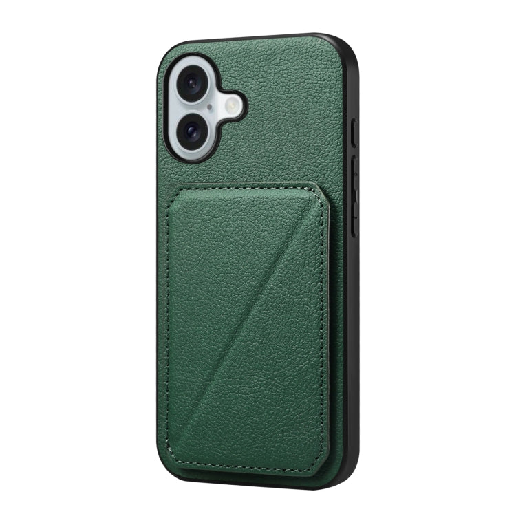 For iPhone 16 D04 Calf Texture Dual Card Slot Holder Phone Case(Green) - iPhone 16 Cases by PMC Jewellery | Online Shopping South Africa | PMC Jewellery | Buy Now Pay Later Mobicred