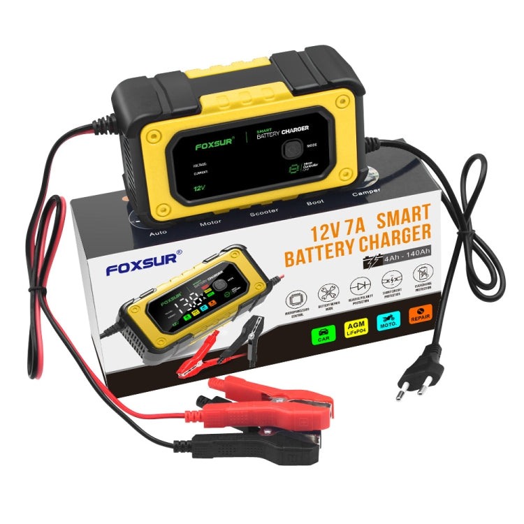FOXSUR 7A 12V Car / Motorcycle Smart Battery Charger, Plug Type:EU Plug(Yellow) - free shipping - PMC TechLife - Order now!