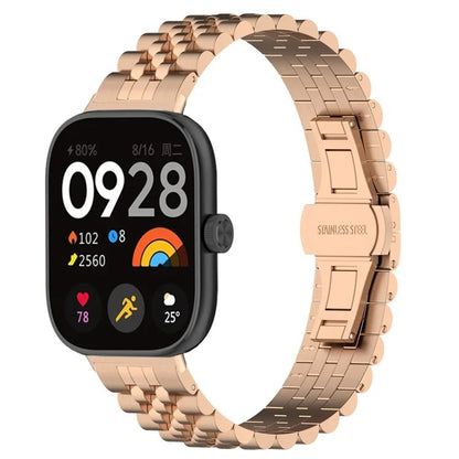 For Xiaomi Mi Band 8 Pro Five-bead Butterfly Buckle Metal Watch Band(Rose Gold) - Watch Bands by PMC Jewellery | Online Shopping South Africa | PMC Jewellery