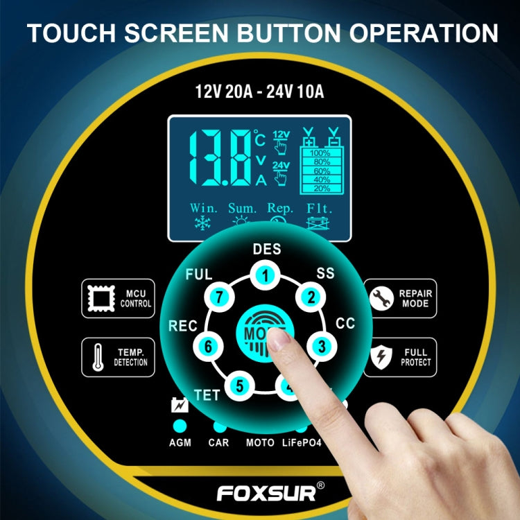 FOXSUR 20A 12V 24V Car / Motorcycle Smart Battery Charger, Plug Type:UK Plug(Yellow) - Battery Charger by FOXSUR | Online Shopping South Africa | PMC Jewellery | Buy Now Pay Later Mobicred