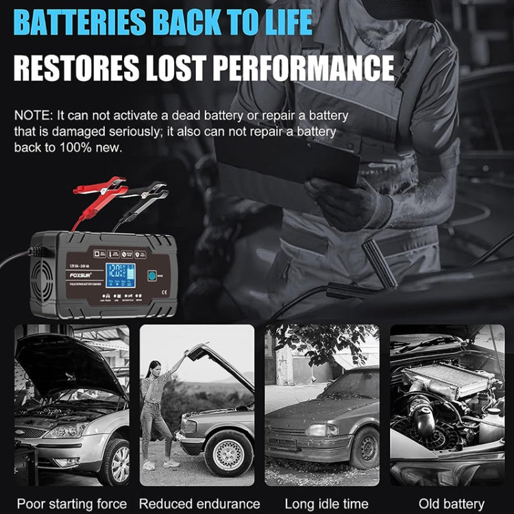 FOXSUR 8A 12V 24V Car / Motorcycle Smart Battery Charger, Plug Type:US Plug(Black) - Battery Charger by FOXSUR | Online Shopping South Africa | PMC TechLife | Buy Now Pay Later Mobicred