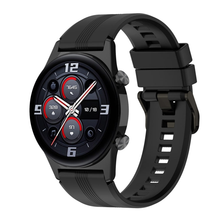 For Honor Watch GS 4 Striped Stainless Steel Buckle Silicone Watch Band(Black) - Watch Bands by PMC Jewellery | Online Shopping South Africa | PMC Jewellery