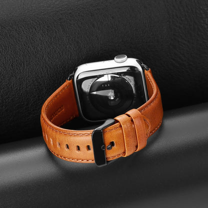 For Apple Watch SE 40mm DUX DUCIS Business Genuine Leather Watch Strap(Khaki) - Watch Bands by DUX DUCIS | Online Shopping South Africa | PMC Jewellery | Buy Now Pay Later Mobicred