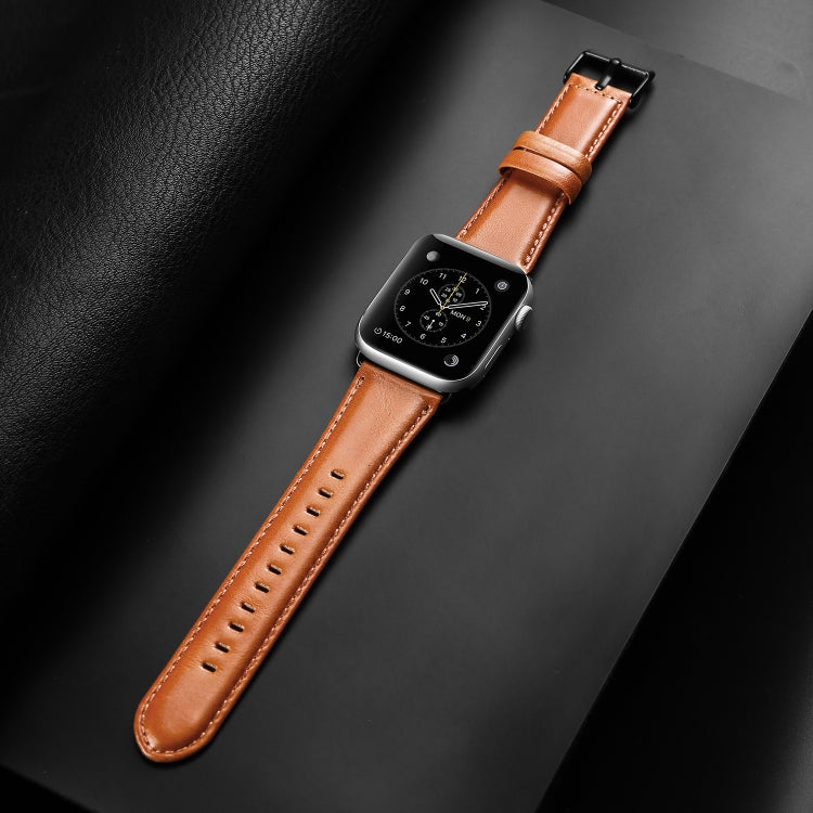 For Apple Watch Series 6 40mm DUX DUCIS Business Genuine Leather Watch Strap(Khaki) - Watch Bands by DUX DUCIS | Online Shopping South Africa | PMC Jewellery | Buy Now Pay Later Mobicred