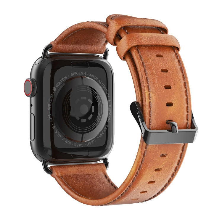 For Apple Watch Series 6 40mm DUX DUCIS Business Genuine Leather Watch Strap(Khaki) - Watch Bands by DUX DUCIS | Online Shopping South Africa | PMC Jewellery | Buy Now Pay Later Mobicred