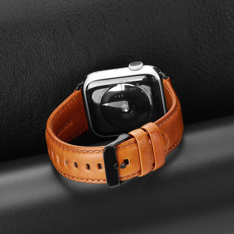 For Apple Watch Series 6 40mm DUX DUCIS Business Genuine Leather Watch Strap(Khaki) - Watch Bands by DUX DUCIS | Online Shopping South Africa | PMC Jewellery | Buy Now Pay Later Mobicred