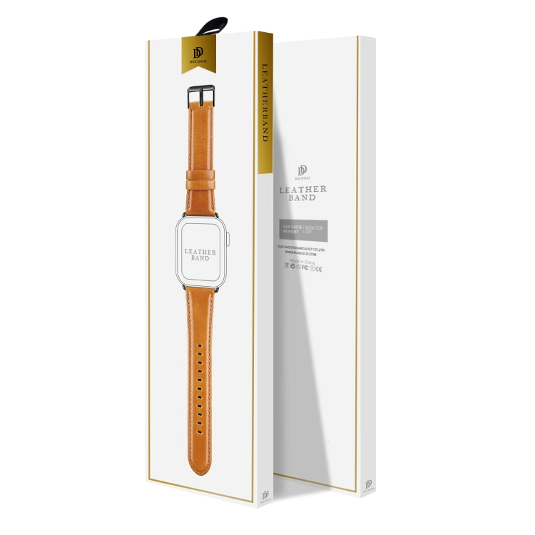 For Apple Watch Series 6 40mm DUX DUCIS Business Genuine Leather Watch Strap(Khaki) - Watch Bands by DUX DUCIS | Online Shopping South Africa | PMC Jewellery | Buy Now Pay Later Mobicred