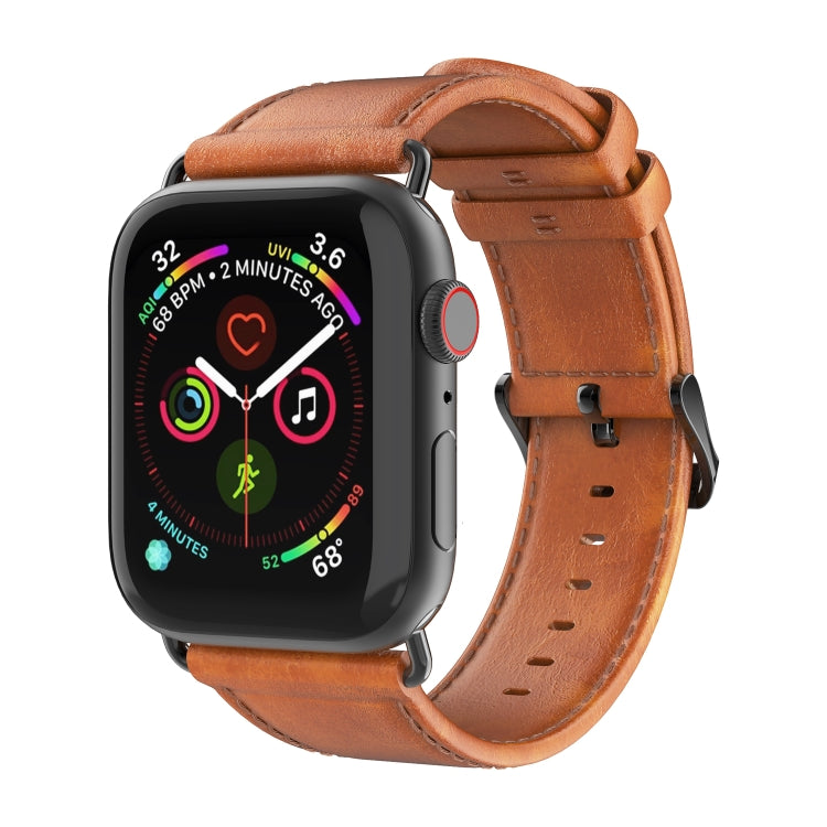 For Apple Watch Series 6 40mm DUX DUCIS Business Genuine Leather Watch Strap(Khaki) - Watch Bands by DUX DUCIS | Online Shopping South Africa | PMC Jewellery | Buy Now Pay Later Mobicred