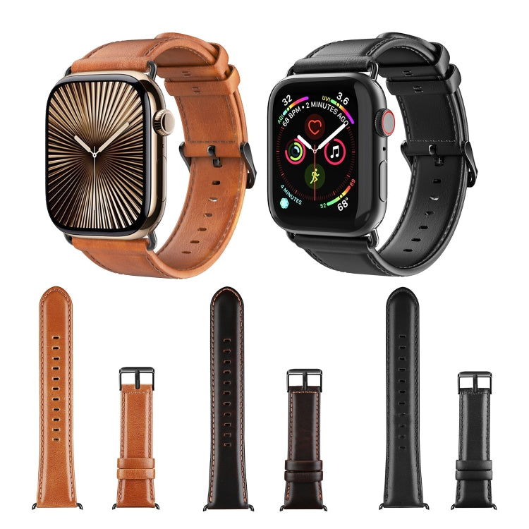 For Apple Watch Series 6 40mm DUX DUCIS Business Genuine Leather Watch Strap(Khaki) - Watch Bands by DUX DUCIS | Online Shopping South Africa | PMC Jewellery | Buy Now Pay Later Mobicred