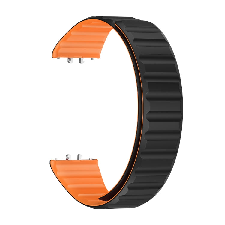 For Samsung Galaxy Fit 3 Two Color Magnetic Silicone Watch Band(Black Orange) - Watch Bands by PMC Jewellery | Online Shopping South Africa | PMC Jewellery