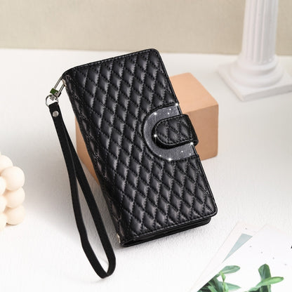 For Google Pixel 7a Glitter Lattice Zipper Wallet Leather Phone Case(Black) - Google Cases by PMC Jewellery | Online Shopping South Africa | PMC Jewellery | Buy Now Pay Later Mobicred