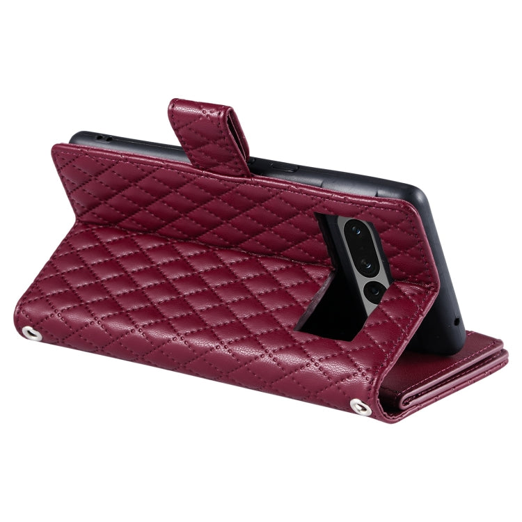 For Google Pixel 7 Pro 5G Glitter Lattice Zipper Wallet Leather Phone Case(Wine Red) - Google Cases by PMC Jewellery | Online Shopping South Africa | PMC Jewellery | Buy Now Pay Later Mobicred