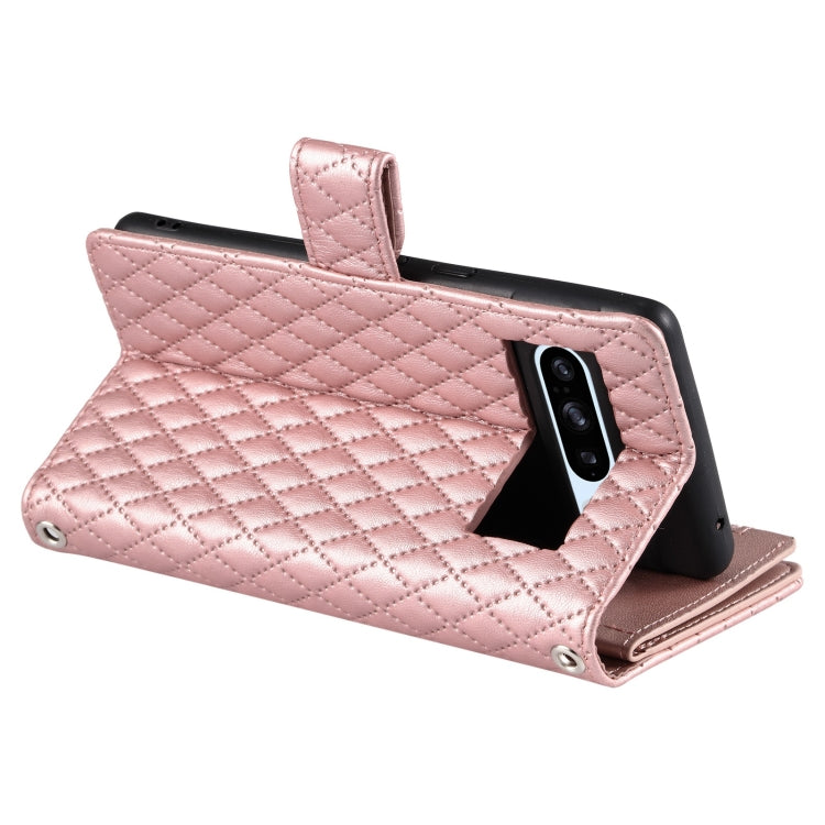 For Google Pixel 8 Pro Glitter Lattice Zipper Wallet Leather Phone Case(Rose Gold) - Google Cases by PMC TechLife | Online Shopping South Africa | PMC TechLife | Buy Now Pay Later Mobicred