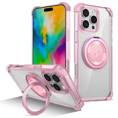 For iPhone 16 Pro Max Gold Shield CD Pattern MagSafe Magnetic Phone Case with Rotating Stand(Transparent Pink) - iPhone 16 Pro Max Cases by PMC Jewellery | Online Shopping South Africa | PMC Jewellery | Buy Now Pay Later Mobicred