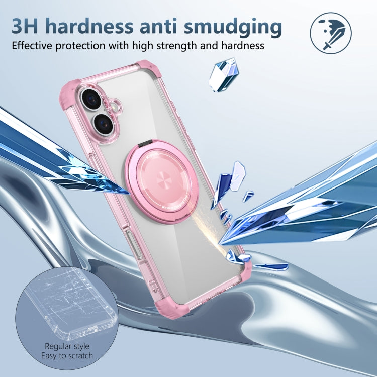 For iPhone 16 Gold Shield CD Pattern MagSafe Magnetic Phone Case with Rotating Stand(Transparent Pink) - iPhone 16 Cases by PMC TechLife | Online Shopping South Africa | PMC TechLife | Buy Now Pay Later Mobicred