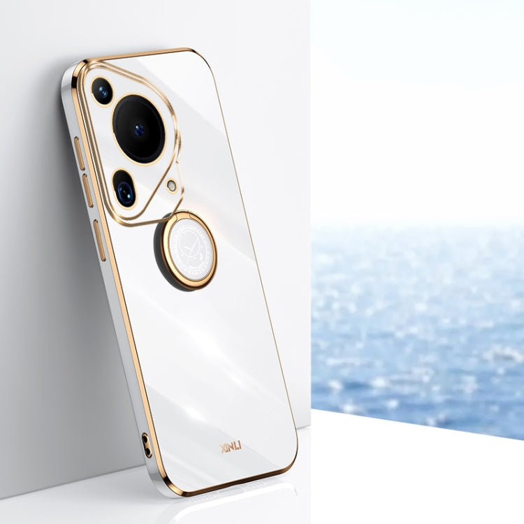 For Huawei Pura 70 Ultra XINLI Straight 6D Plating Gold Edge TPU Shockproof Case with Ring Holder(White) - Huawei Cases by XINLI | Online Shopping South Africa | PMC Jewellery | Buy Now Pay Later Mobicred