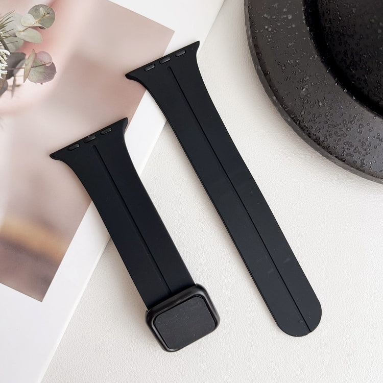 For Apple Watch SE 2023 40mm Magnetic Square Buckle Silicone Watch Band(Black) - Watch Bands by PMC Jewellery | Online Shopping South Africa | PMC Jewellery