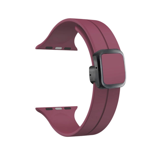 For Apple Watch SE 2023 40mm Magnetic Square Buckle Silicone Watch Band(Wine Red) - Watch Bands by PMC Jewellery | Online Shopping South Africa | PMC Jewellery