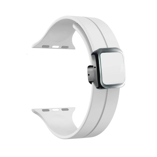 For Apple Watch Series 9 45mm Magnetic Square Buckle Silicone Watch Band(White) - Watch Bands by PMC Jewellery | Online Shopping South Africa | PMC Jewellery