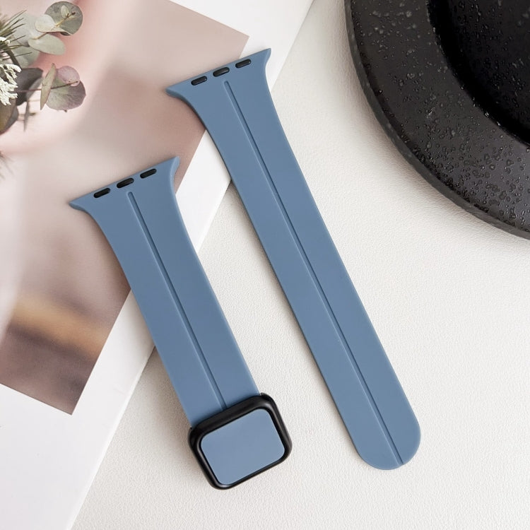 For Apple Watch Series 9 41mm Magnetic Square Buckle Silicone Watch Band(Blue) - Watch Bands by PMC Jewellery | Online Shopping South Africa | PMC Jewellery