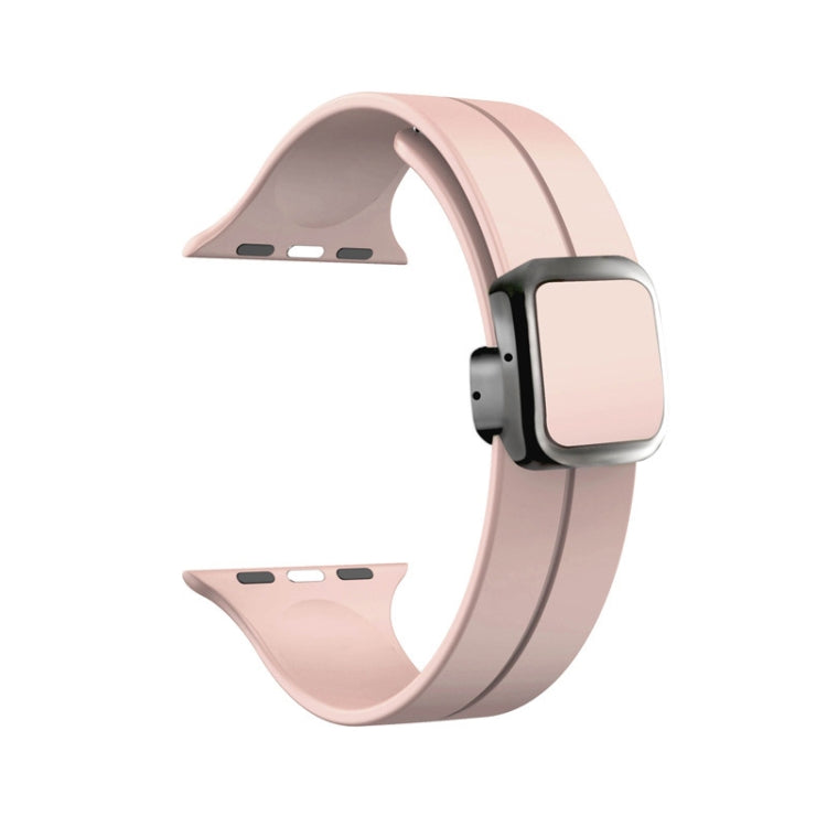 For Apple Watch Series 8 45mm Magnetic Square Buckle Silicone Watch Band(Sand Pink) - Watch Bands by PMC Jewellery | Online Shopping South Africa | PMC Jewellery