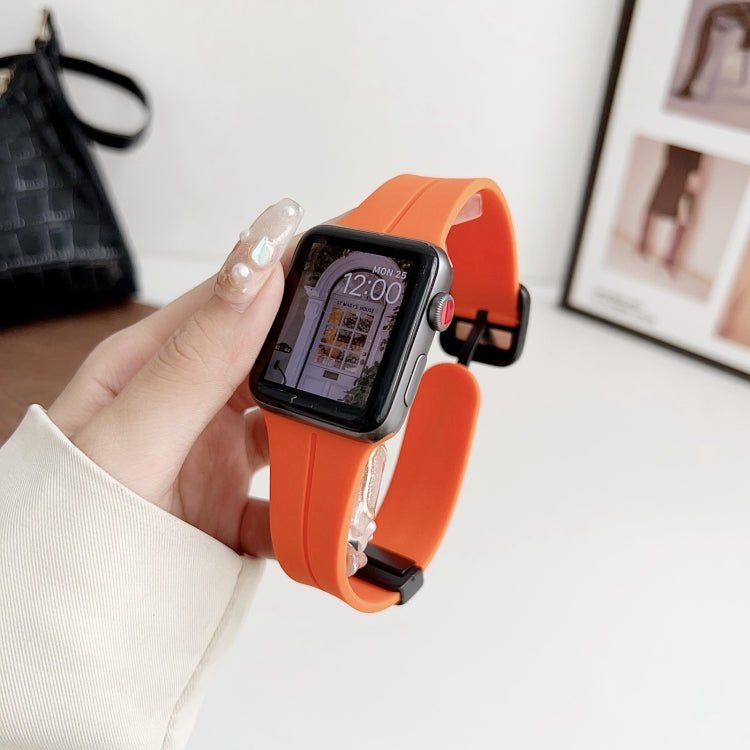 For Apple Watch SE 2022 40mm Magnetic Square Buckle Silicone Watch Band(Orange) - Watch Bands by PMC Jewellery | Online Shopping South Africa | PMC Jewellery