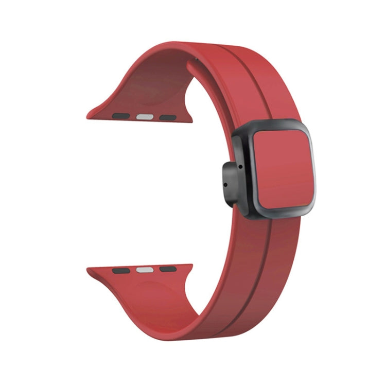 For Apple Watch Series 7 41mm Magnetic Square Buckle Silicone Watch Band(Red) - Watch Bands by PMC Jewellery | Online Shopping South Africa | PMC Jewellery