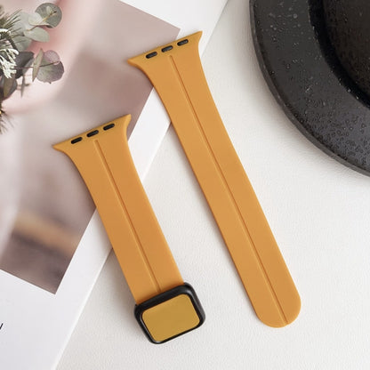 For Apple Watch Series 7 41mm Magnetic Square Buckle Silicone Watch Band(Yellow) - Watch Bands by PMC Jewellery | Online Shopping South Africa | PMC Jewellery