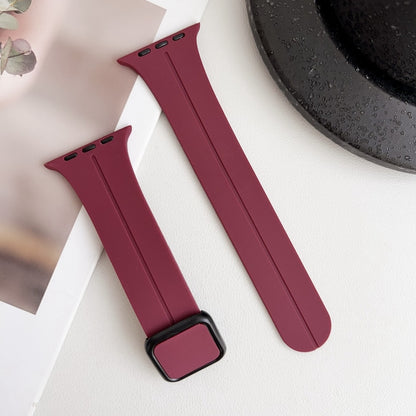 For Apple Watch Series 7 45mm Magnetic Square Buckle Silicone Watch Band(Wine Red) - Watch Bands by PMC Jewellery | Online Shopping South Africa | PMC Jewellery