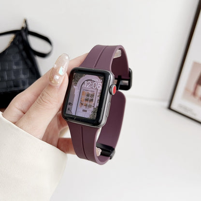 For Apple Watch Series 6 44mm Magnetic Square Buckle Silicone Watch Band(Fruit Purple) - Watch Bands by PMC Jewellery | Online Shopping South Africa | PMC Jewellery