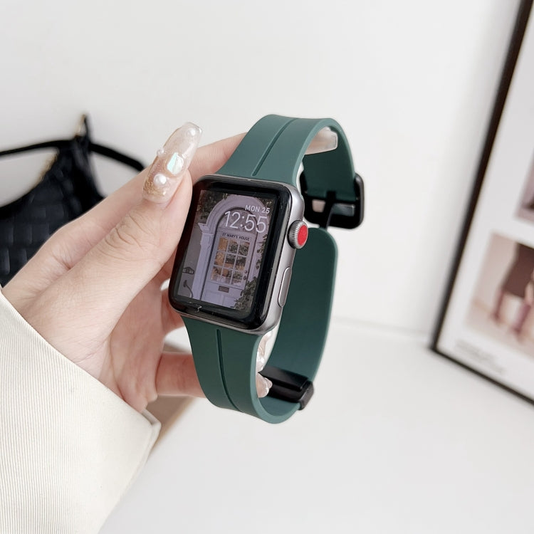 For Apple Watch Series 5 44mm Magnetic Square Buckle Silicone Watch Band(Pine Green) - Watch Bands by PMC Jewellery | Online Shopping South Africa | PMC Jewellery