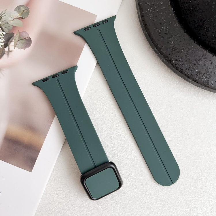 For Apple Watch Series 5 44mm Magnetic Square Buckle Silicone Watch Band(Pine Green) - Watch Bands by PMC Jewellery | Online Shopping South Africa | PMC Jewellery