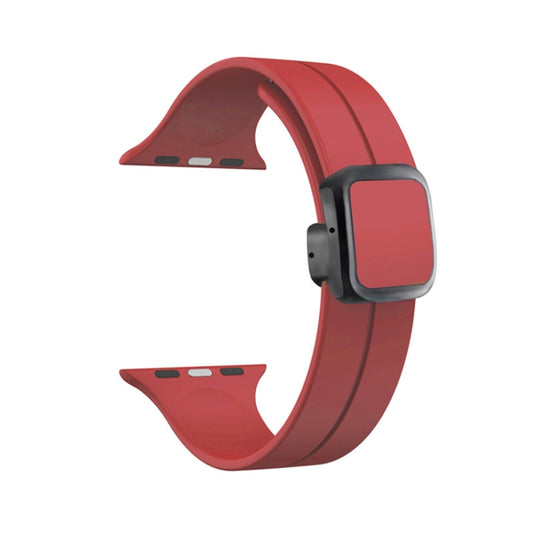 For Apple Watch Series 4 40mm Magnetic Square Buckle Silicone Watch Band(Red) - Watch Bands by PMC Jewellery | Online Shopping South Africa | PMC Jewellery