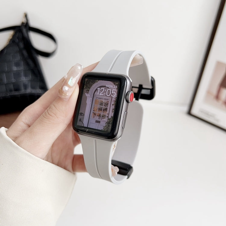 For Apple Watch Series 3 38mm Magnetic Square Buckle Silicone Watch Band(Cloud Gray) - Watch Bands by PMC Jewellery | Online Shopping South Africa | PMC Jewellery