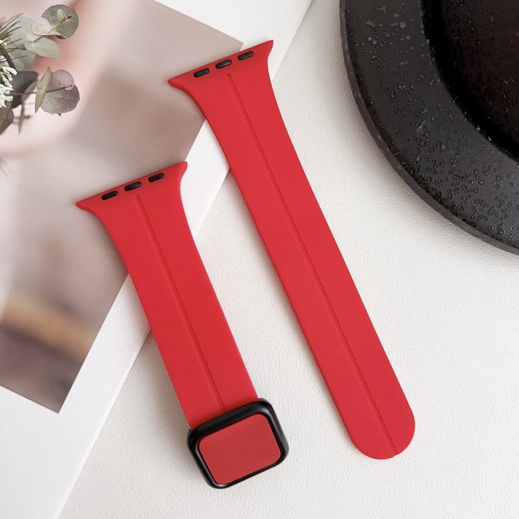 For Apple Watch Series 2 38mm Magnetic Square Buckle Silicone Watch Band(Red) - Watch Bands by PMC Jewellery | Online Shopping South Africa | PMC Jewellery