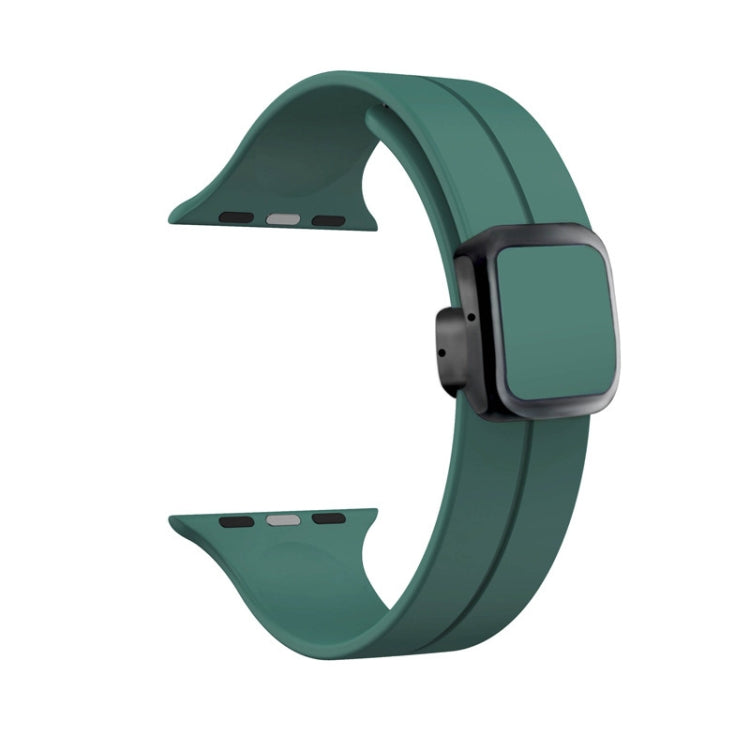 For Apple Watch 42mm Magnetic Square Buckle Silicone Watch Band(Pine Green) - Watch Bands by PMC Jewellery | Online Shopping South Africa | PMC Jewellery