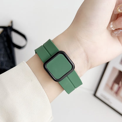 For Apple Watch Series 9 41mm Magnetic Square Buckle Silicone Watch Band(Rock Green) - Watch Bands by PMC Jewellery | Online Shopping South Africa | PMC Jewellery