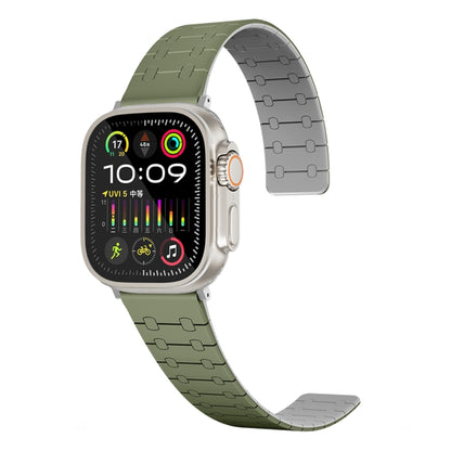 For Apple Watch Series 8 41mm Two Color Loop Magnetic Silicone Watch Band(Green+Grey) - Watch Bands by PMC Jewellery | Online Shopping South Africa | PMC Jewellery