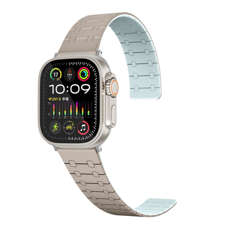 For Apple Watch Series 5 40mm Two Color Loop Magnetic Silicone Watch Band(Khaki+Light Green) - Watch Bands by PMC Jewellery | Online Shopping South Africa | PMC Jewellery