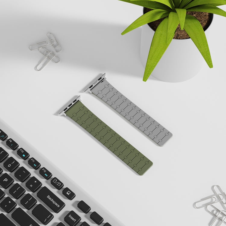 For Apple Watch Series 2 38mm Two Color Loop Magnetic Silicone Watch Band(Green+Grey) - Watch Bands by PMC TechLife | Online Shopping South Africa | PMC TechLife