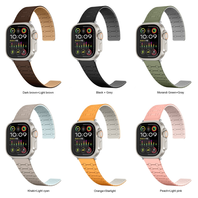 For Apple Watch Series 3 42mm Two Color Loop Magnetic Silicone Watch Band(Green+Grey) - Watch Bands by PMC Jewellery | Online Shopping South Africa | PMC Jewellery